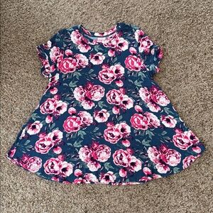 Blue, pink, white, green floral short sleeve top